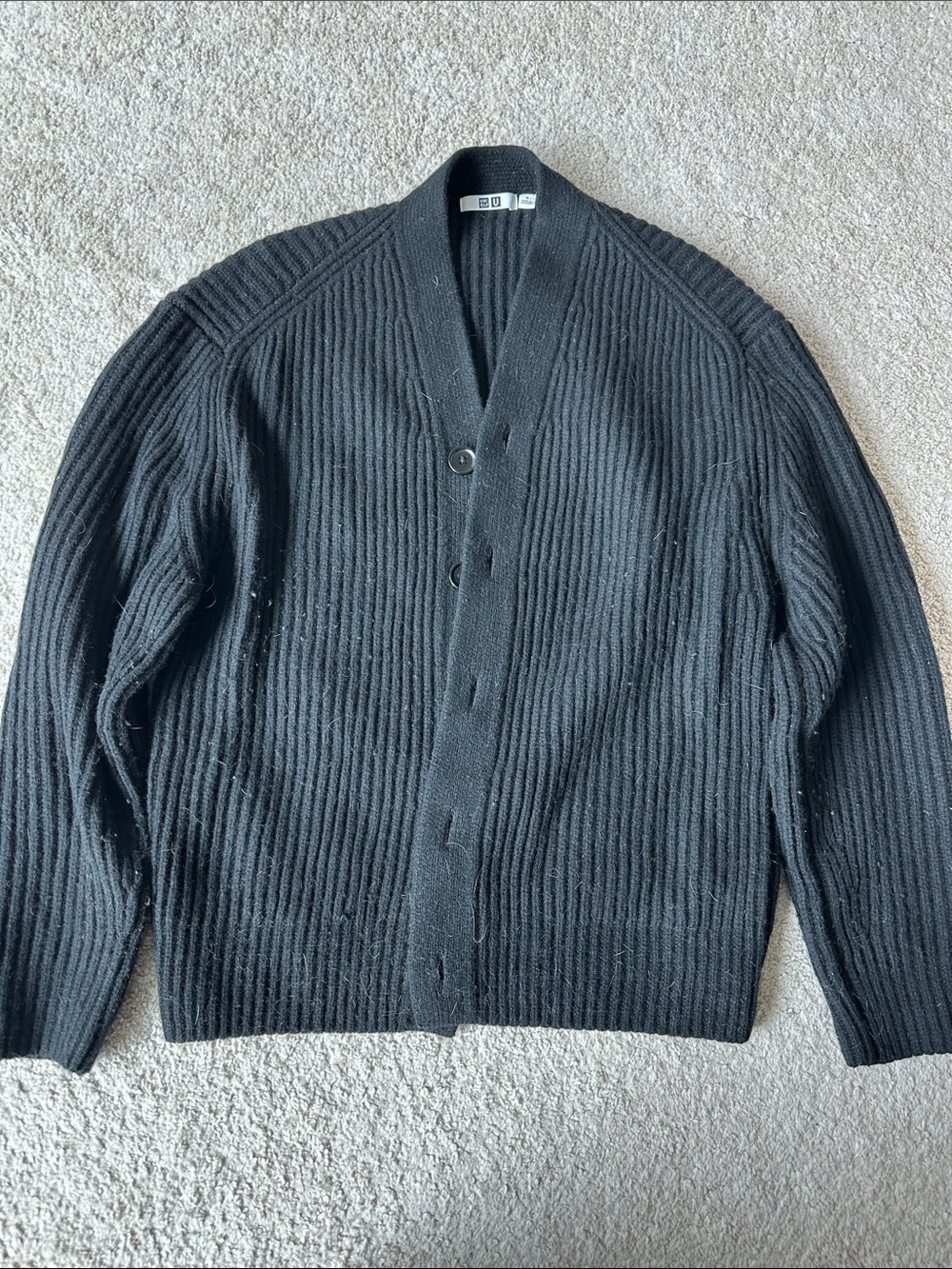 Uniqlo U Black Rib-Knit Button Cardigan Sweater